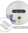 Heavy Duty Snowboard Wall Mount Horizontal Hanger Rack For Skateboards And Longboards, 2 Pack Steel Brackets With Padded Rubber Grip, Beast Mode Garage Storage, featuring white brackets and a tidy wall display.