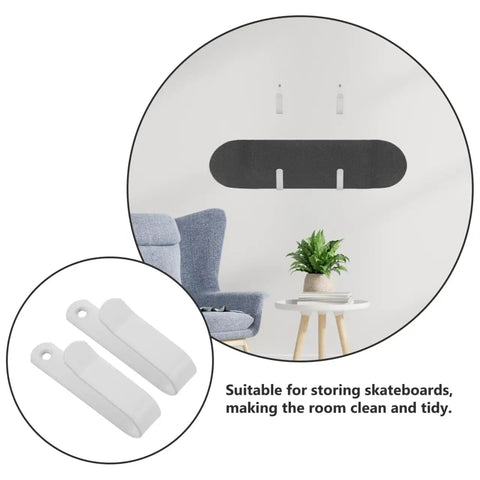 Heavy Duty Snowboard Wall Mount Horizontal Hanger Rack For Skateboards And Longboards, 2 Pack Steel Brackets With Padded Rubber Grip, Beast Mode Garage Storage, featuring white brackets and a tidy wall display.