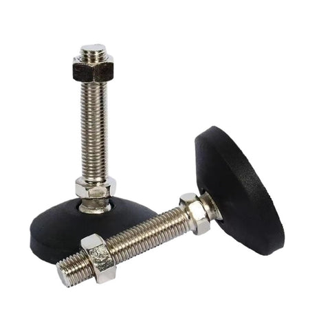 Rock Solid Adjustable Leveling Feet Four Pack Universal Furniture Support Legs with M8 M10 Thread, steel and nylon swivel base.