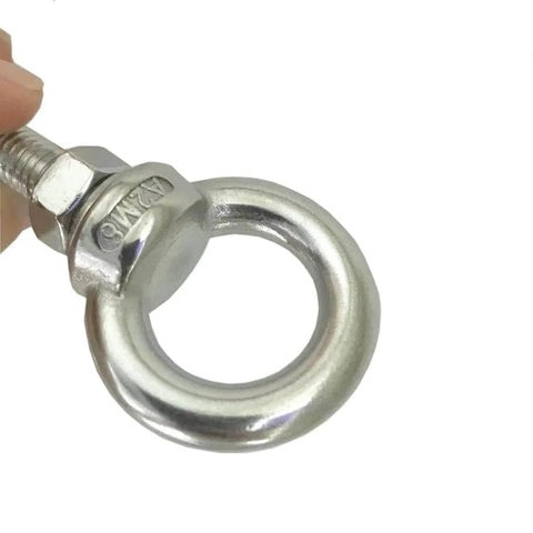 Close-up of 4 Pack M8 Stainless Steel Eye Bolts With Washers And Nuts, heavy duty ring eyebolt with 2 inch thread length