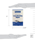 Front view of PhysiciansCare Lens Cleaning Wipes box, 100 pre-moistened wipes, anti-fog/anti-static for eyeglasses.