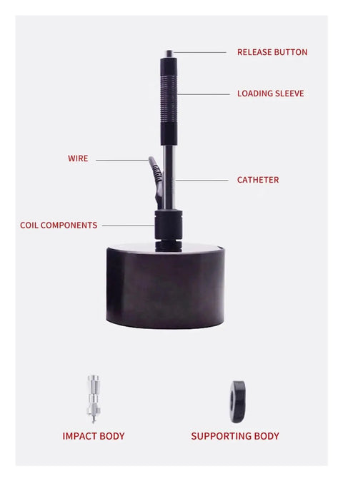 Detailed view of components for Your New Go-To Pro Leeb Hardness Tester including impact body and coil elements.