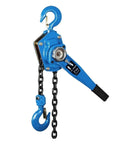 Handy 0.75 To 3 Ton Manual Hand Lever Hoist With Smooth Tensioner For Heavy Duty Lifting and Rigging Jobs That Really Get The Job Done Right, blue lever, chain, and hooks.