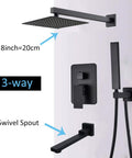 UMJIGF Shower System Wall Mounted Concealed Shower Faucet Set Multifunction Matte Black with 8-inch shower head and swivel spout.