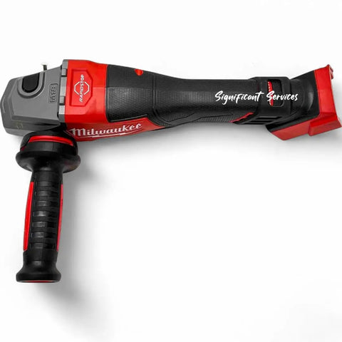Pro-Level Brushless Cordless Angle Grinder With Paddle Switch 4-1/2 Or 6 Inch Disc Compatible 18-Volt Lithium Battery Tool Only side view with ergonomic grip.