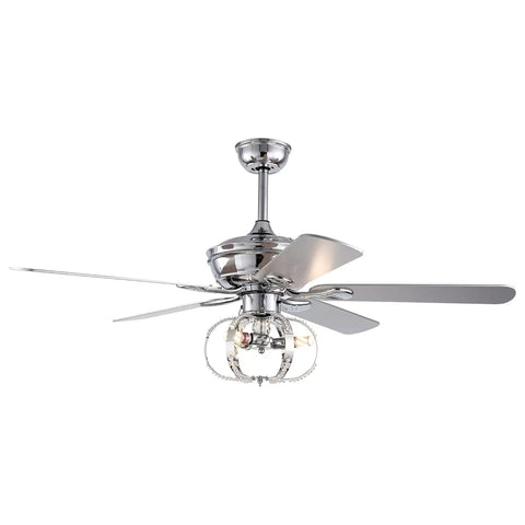 WEvalMC Ceiling Fan Chandelier 52 Inch with Wireless Operation, 5 Blades, 3, chrome finish and decorative light fixture.