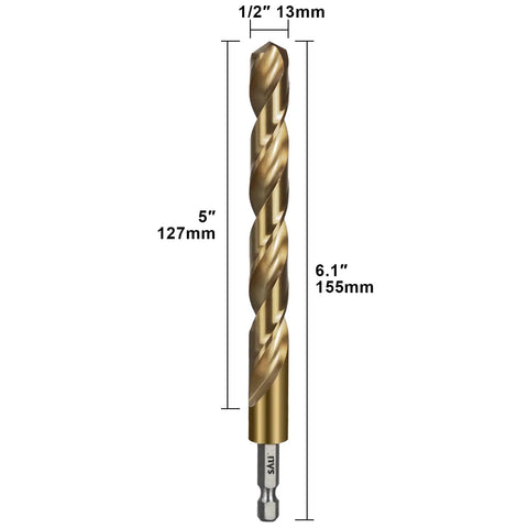 Heavy Duty Cobalt Drill Bit Set Three Sixteenth Inch Hex Shank, 10 Pack, showcasing bit dimensions and hex shank.