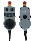 Sturdy Handwheel Mpg Hba-072978 For Heavy Duty Use And Smooth Operation In Industrial Machinery Settings With Durable Construction Built To Last Through Tough Jobs. Gray industrial handwheel controller with cable, front and back view