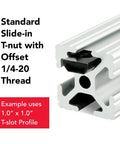Rock Solid 1/4-20 Slide In T Nuts 25 Pack Black Zinc Coated Steel T Slot Extrusion Hardware shown with aluminum T-slot profile.