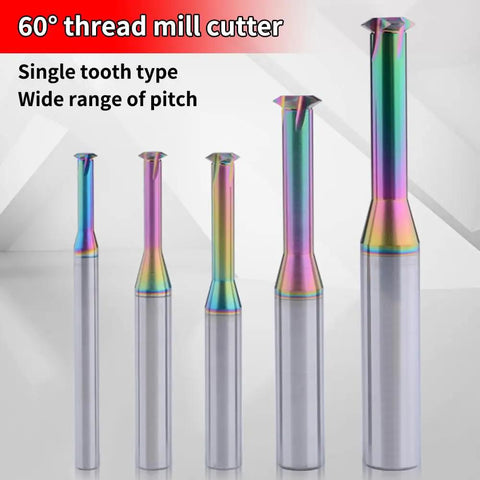 Beefy DLC Coated Carbide Thread Milling End Mills For Aluminum CNC Metalworking 60 Degree Threading Tools 5 Piece Set With D2.35mm to D6.0mm