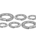 Six M6 stainless steel spring lock washers (A2/304) shown in image