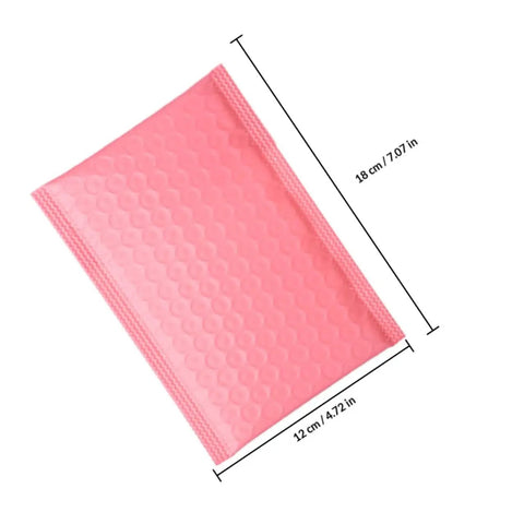Pink Bubble Mailers 100 Pack 12x18 And 4 Inch Thickened Self Sealing Shipping Envelopes with dimensions, heavy duty.