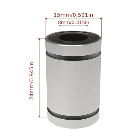 2 Pack LM8 And LM8UU Linear Ball Bearings With 8mm Bore And 15mm OD For CNC Machines And 3D Printers, Smooth Glide, Easy Install, Durable Build, Ideal Replacement Bearings For Smooth Linear Motion, shown with dimensions