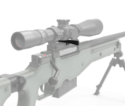 Dead Nuts Rifle Scope Leveler Kit For Spot On Reticle Alignment and Quick Rig Up on one-piece base attached to rifle.