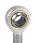 Heavy Duty Self Lubricating Rod End Bearings Four Pack With 12mm Bore And M12x1.75 Metric Male Thread Right Hand Heim Joint Plus Jam Nuts For Rock Solid Drag And Street Builds close-up of rod end bearing showing male thread and lubricant core.