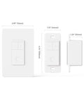 3 Way Smart Dimmer Switches, 2 Pack Master Dimmers For Alexa And Google Assistant with dimensions and side view.