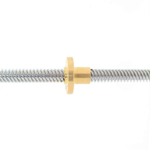 400mm T8x8 Lead Screw With Brass Nut For 3D Printer Z Axis, Acme Thread, SUS304 Stainless Steel, Brass Nut With Fixing Holes