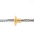 Rock Solid T8x8 350mm Lead Screw With Brass Nut For 3D Printer Z Axis, Acme Thread, SUS304 Stainless Steel, close-up view