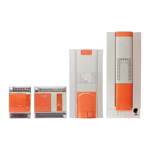Plug And Play Programmable PLC Controller Compatible With MD3F And Replaceable FX3U Module For Industrial Automation Rugged Reliable Control System With One Color CPLD Display, orange and gray modular units