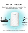 TP-Link OneMesh setup with Archer AX21 router and RE220 extender for whole home mesh WiFi connection illustration.