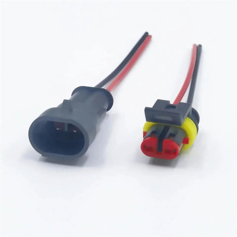 Top Tier Quick Splice Wire Terminal Connector Kit 1 2 3 4 Pin For Car Mods Home Wiring And DIY Projects Reusable Easy Disassemble No Crimping Needed Perfect For Marine Solar And Garden Gadget Fanatics. black 2-pin waterproof wire connector with red and black leads