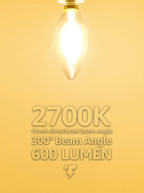 Dimmable E12 LED Candelabra Bulb 60W Equivalent Vintage Chandelier Light Bulbs C11 Filament In Clear Glass 2700K Soft White