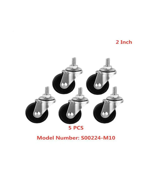 Five Pack 2 Inch Light Black PP Stem Casters Movable Screw In M10 Furniture Universal Wheels For Home Office Cabinets Desks