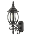 Two Pack Outdoor Wall Lanterns Waterproof Exterior Sconce Lights in Matte Black, vintage retro style, metal and clear glass design.