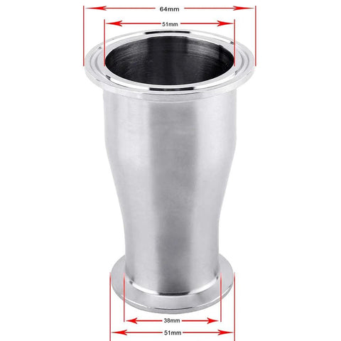 Beduan stainless steel sanitary reducer tri-clamp ferrule, 2in to 1-1/2in tube OD, 304 SS
