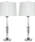 Vendome Modern Clear Glass 29 Inch Table Lamps Set of 2 With White Polyester Shades LED Bulbs Included Crystal Base Rotary Switch Ideal for Bedroom Living Room Home Office Desk.