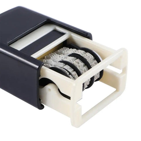 No Sweat Smooth Self Inking Date Roller Stamp With Crisp Adjust Dial Rugged Abs Alloy Frame, detailed view of adjustable roller mechanism.