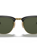 Clubmaster Folding Sunglasses 901 Black With G15 Green Crystal Lenses 51mm Square Frame Unisex Eyewear Front View