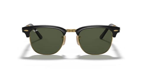 Clubmaster Folding Sunglasses 901 Black With G15 Green Crystal Lenses 51mm Square Frame Unisex Eyewear Front View