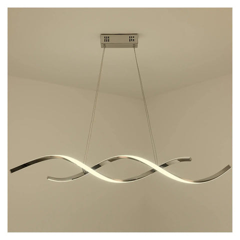 Modern Wave LED Pendant Light Featuring Brushed Gold Finish And Clean Geometric Lines Ideal For Commercial Kitchens Dining Rooms And Loft Spaces Tough Aluminum Construction Delivering Reliable Warm Glow That Really Nails That Vibe with a sleek wave design and bright LED light.