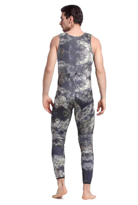 Rear view of 5mm Camouflage Neoprene Wetsuit For Men, Spearfishing Ready Hooded Scuba Gear, Premium Thermal Suit For Warmth, Flex Comfort