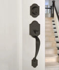 Exterior Door Handle Set With Knob And Deadbolt Matte Black For Your Front Door Easy Install With Adjustable Latch Two And Three Eighths