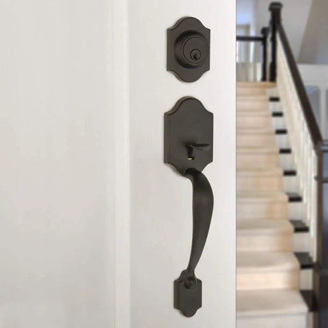 Exterior Door Handle Set With Knob And Deadbolt Matte Black For Your Front Door Easy Install With Adjustable Latch Two And Three Eighths