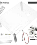 Open Air PC Case Bracket For Micro ATX Motherboards Open Frame Rig Stand, clear acrylic board, aluminum legs, assembly components