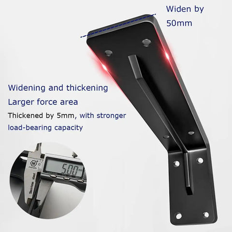 Heavy-Duty Wall Mount Shelf Brackets Rock Solid L Braces Built Tough For Max Weight Up To 150 Pounds Matte Black Steel with 50mm width.
