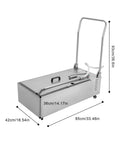 Heavy Duty Mobile Fryer Filter Machine 370W With 55L Cart For Restaurants And Stores shown from side, stainless steel body and dimensions displayed.