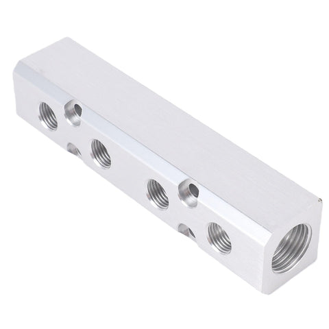 Durable Aluminum Air Manifold 4 Way 6 Port Distribution Block With One Quarter Inch NPT Output And One Half Inch NPT Supply Port