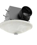 Boswell Decorative Bathroom Ventilation Fan With Light Ultra Quiet 70 CFM Swirled Marble Glass Includes 3 Interchangeable Finials In Chrome White And Oil Rubbed Bronze Easy Install Odor Reduction shown from below with chrome finial