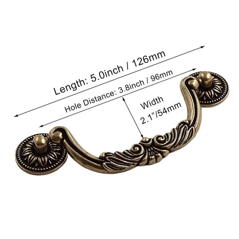 Straight Up Vintage Antique Bronze Drop Bail Pulls With Slick Carved Texture Top Shelf Cabinet Handles with 3.8 inch hole centers.