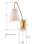 Modern Brass Plug In Wall Sconces Set Of Two With Fabric Shade And Pull Chain Switch dimensions and features