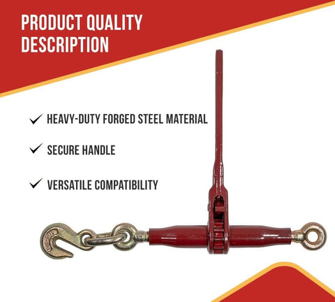 2 Pack Heavy Duty Ratchet Lever Load Binder Five Sixteenths To Three Eighths Inch Chain With Grab Hooks And Eye 7100 Lbs Red