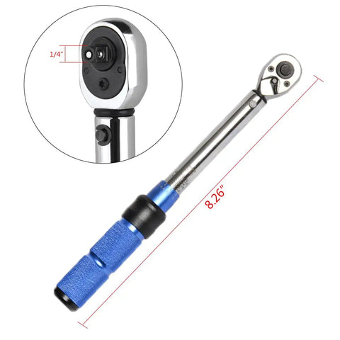Bike Torque Wrench Set One Quarter Inch Drive 2 To 24 Nm Micro Adjustable with 1/4-inch head and blue handle, 8.26 inches long