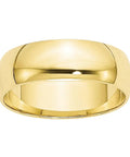 Solid 10k Yellow Gold 6mm Half Round Wedding Band Ring Polished Comfort Fit For Men And Women from a front view.