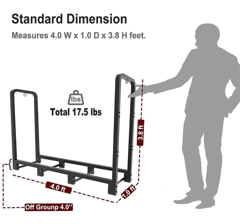 Heavy Duty Firewood Rack Stand For Outdoor And Indoor Use Holds A Quarter Cord Of Firewood And Supports Up To 550 Pounds, 4.0x1.0x3.8 ft