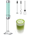 Rechargeable Milk Frother Handheld Wand With Stepless Speed Control And 3 Whisks for lattes and matcha in Gulf Blue