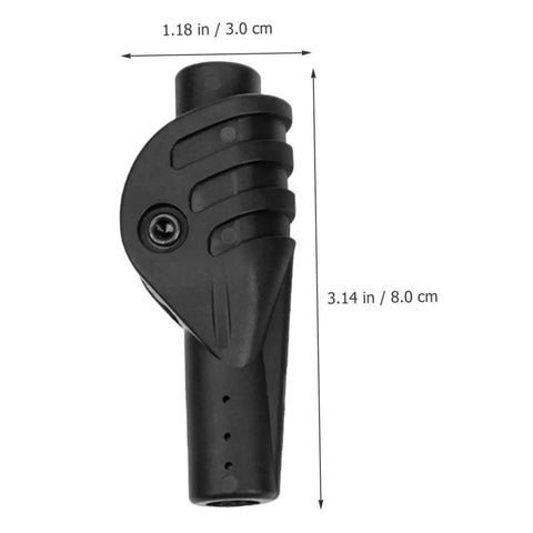 Close-up of black plastic Camping Tent Pole Connector Joint from the four-piece set showing dimensions for quick assembly.
